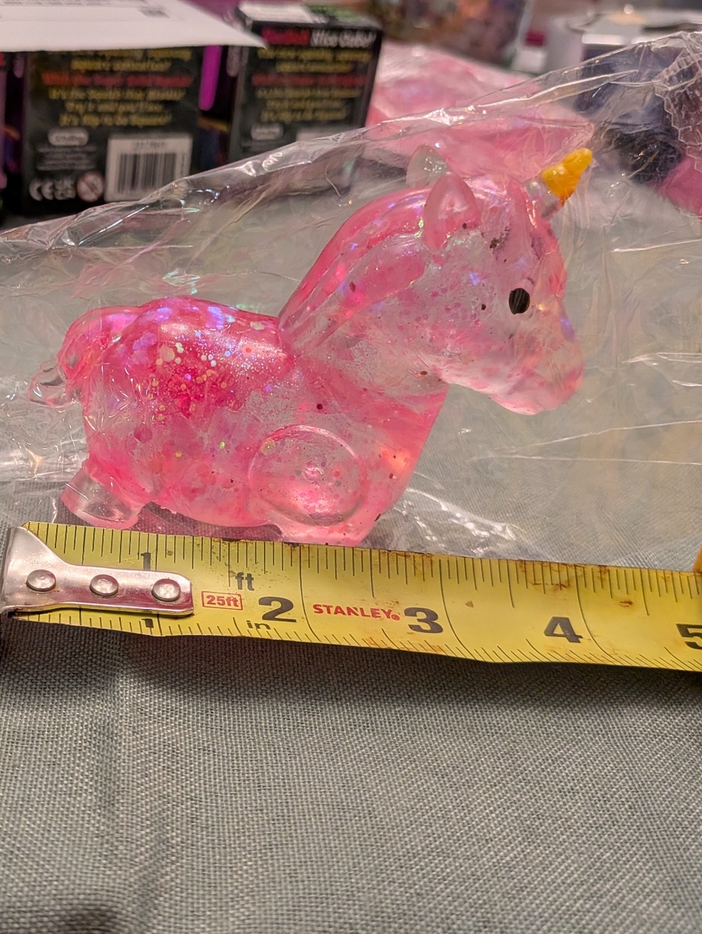 Squishy Pink Glitter Unicorn with Yellow Horn